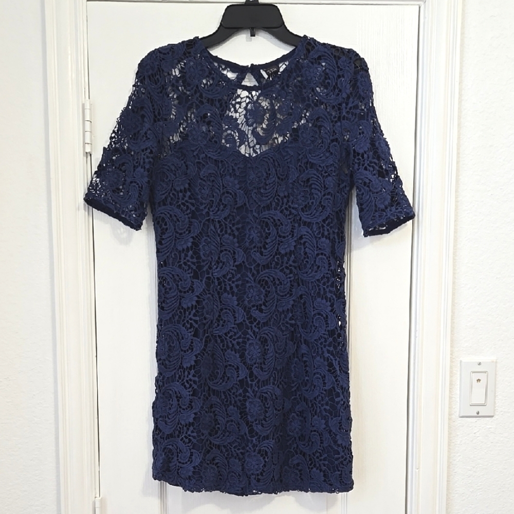 Sparkle and Fade Crochet Mini Dress - Navy Blue Size M - New - Urban Outfitters